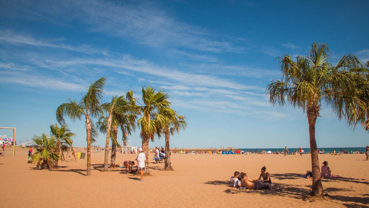 Valras-Plage beach with palm trees